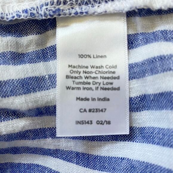 Talbots Linen White blue stripe tie sleeve top SIze XS - Picture 10 of 10